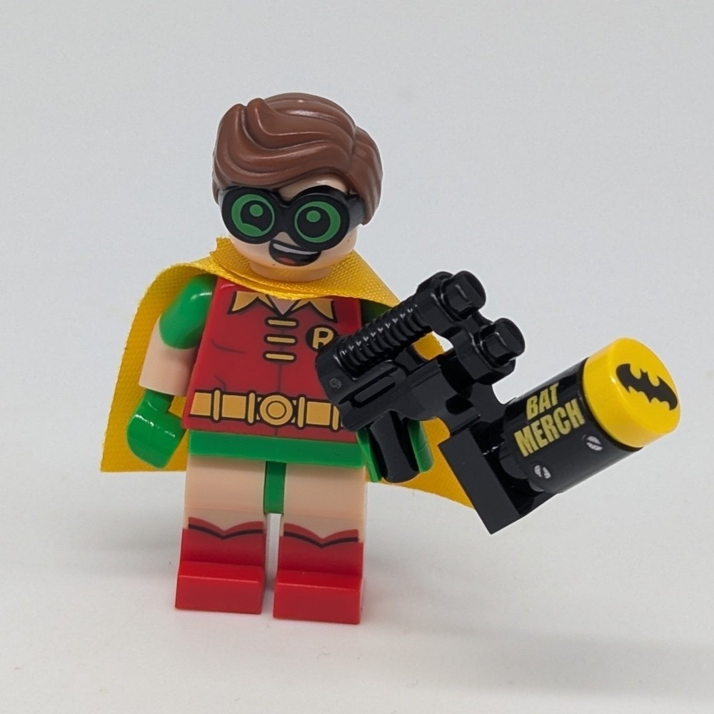 Lego Batman Movie Robin Minifigure Cape Green Glasses Bat Merch Stud Blaster Toy